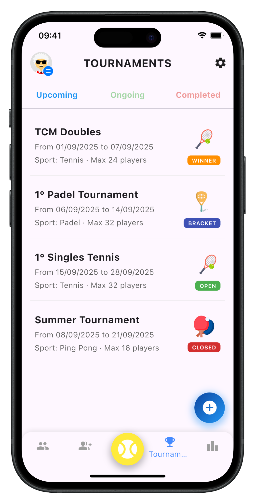 Tournaments screen